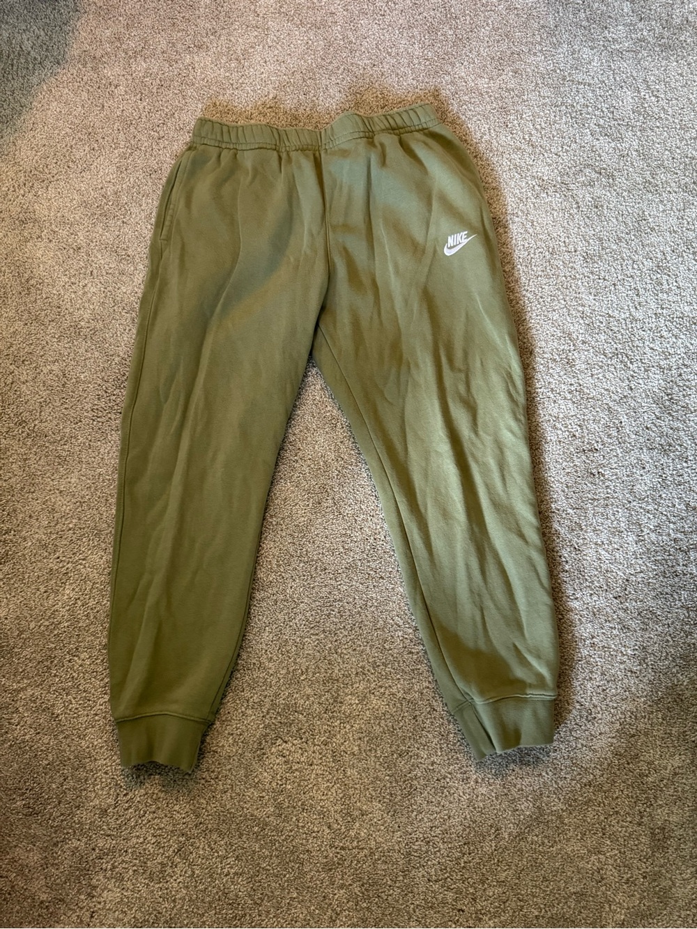 Nike Olive Green Jogger Sweatpants with White Swoosh Tag